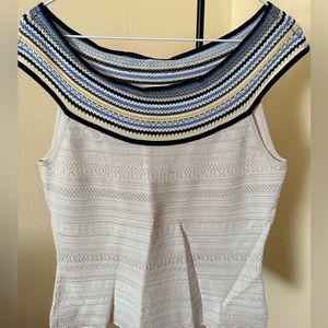 White House Black Market Sleeveless Sweater Tank Ivory & Blue Yellow and White